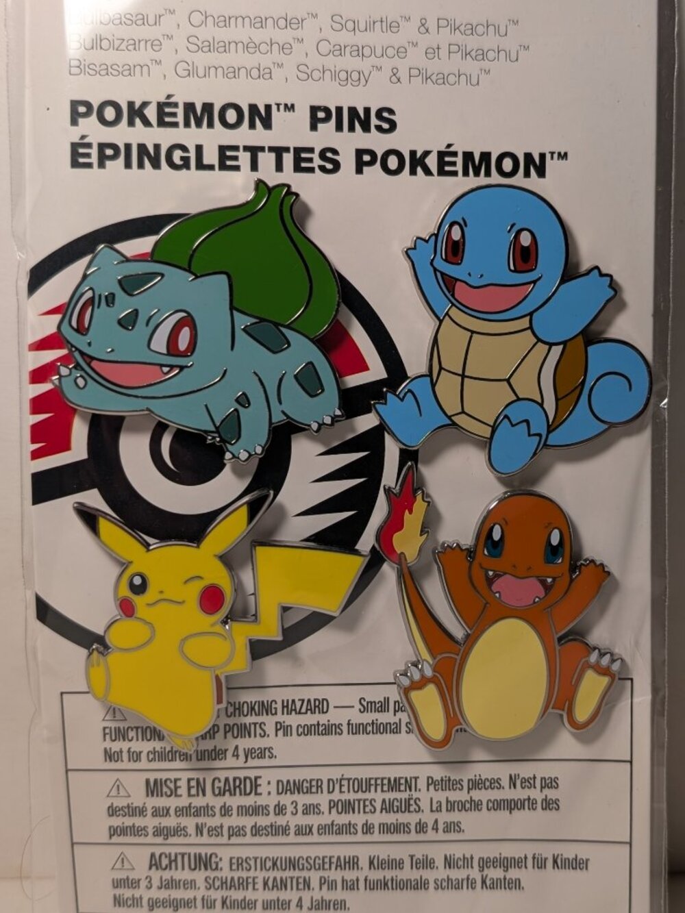 Pokemon Kanto Starters Pikachu Charmander Bulbasaur Squirtle Enamel Pins Set